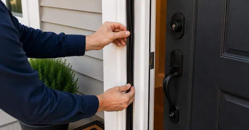 technician performing light test on door seal in Samac, Oshawa