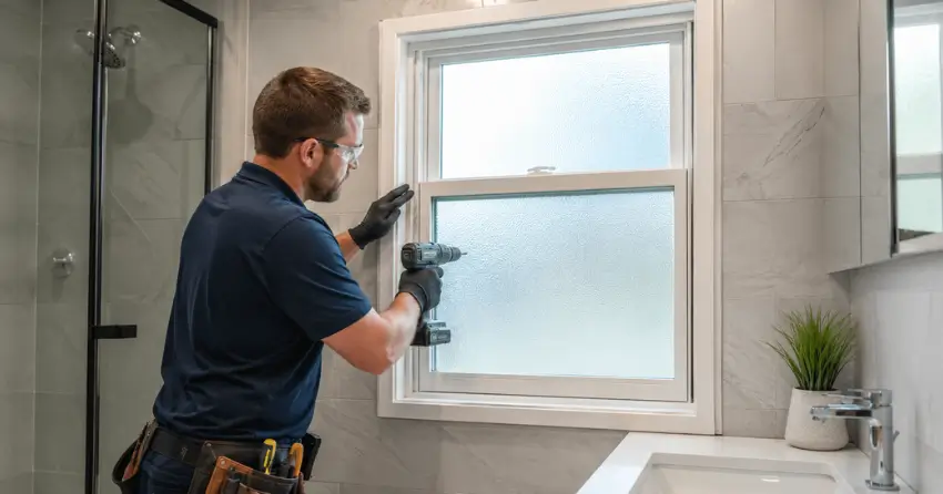 frosted glass installation bathroom window in Beaton, Oshawa