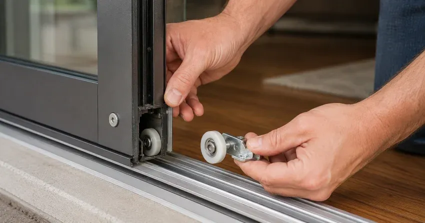 sliding door alignment Oshawa technician adjusting roller track