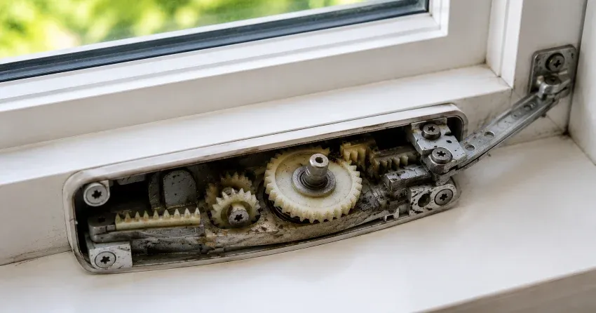 technician replacing casement window crank operator in Windfields, Oshawa home